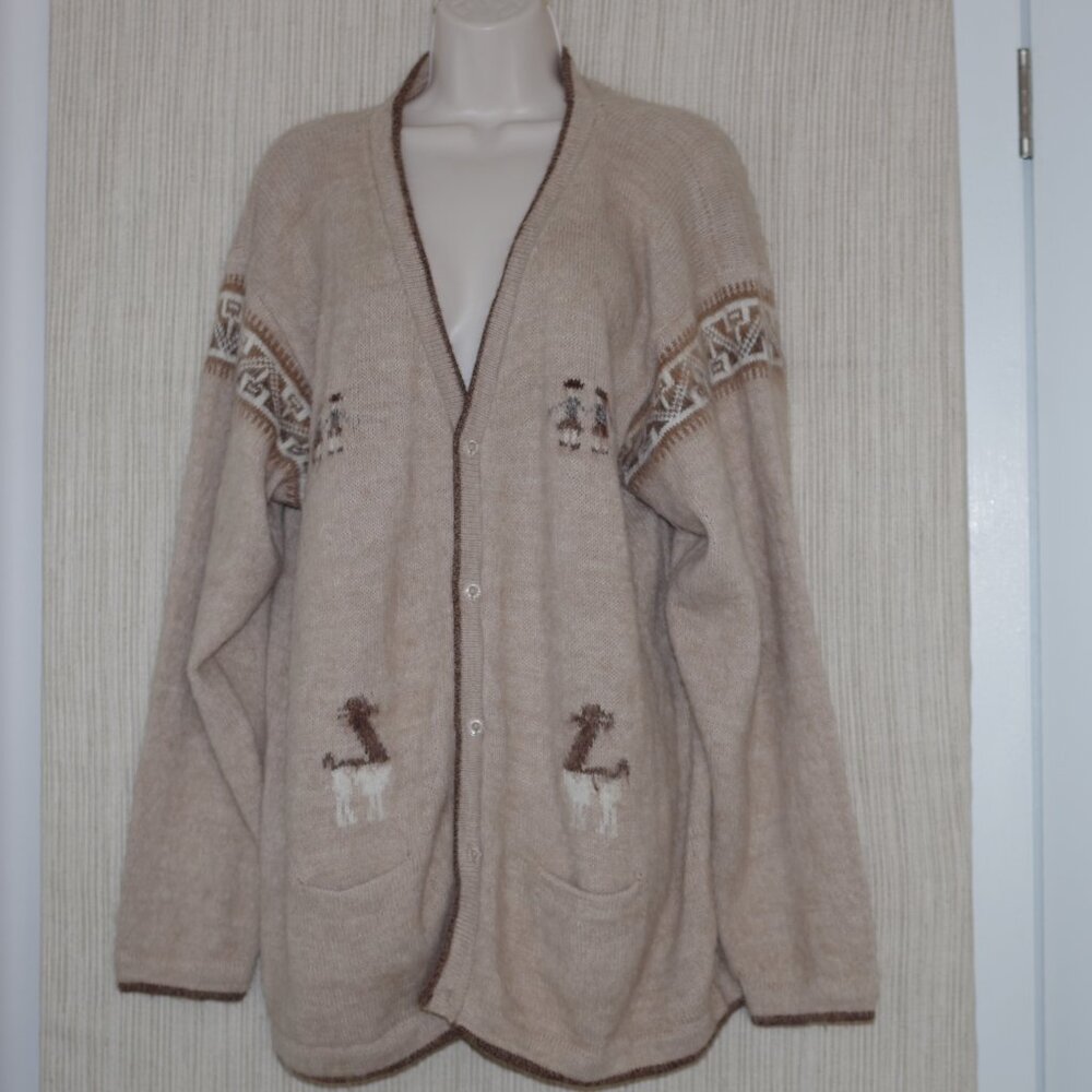 Perez Peru alpaca Beige cardigan sweater Men Size:Large